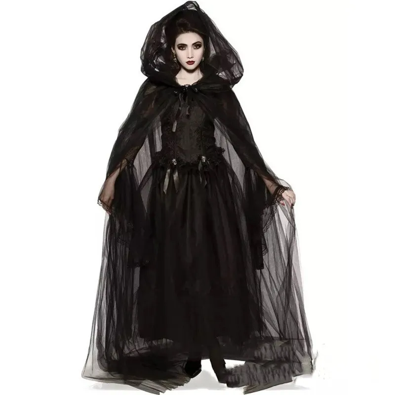 loween Costume Fantasma Sposa Strega Mantello Cosplay Abbigliamento tradizionale etnico per spettacoli teatrali da donna