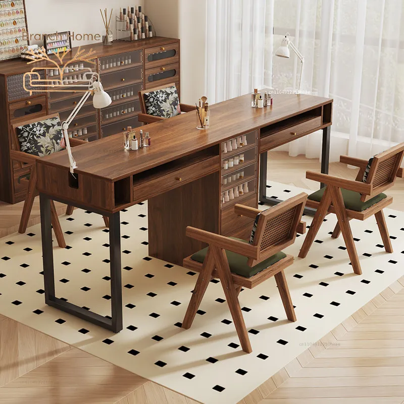 Nail table customization 2025 new model with vacuum cleaner double nail salon table and chair set double single nail table