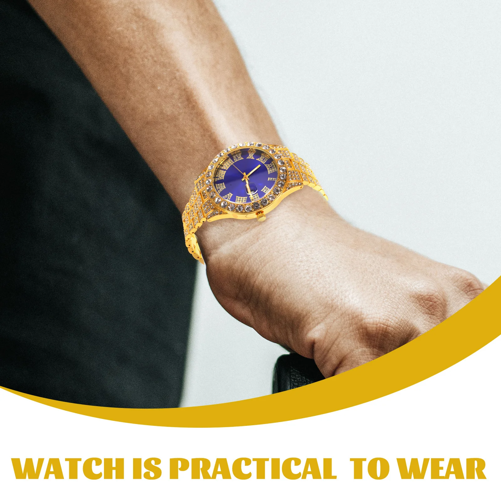 

1 set Diamond Watch Bracelet Set Men Rhinestone Wristwatch Delicate Metal Strap Stylish Gift Accessory Precise