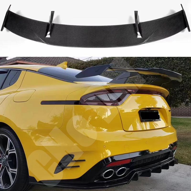 Use For KIA K8 Stinger Spoiler Real Glossy Carbon Fiber Rear Wing GT Style Sport Accessories Body Kit Stinger Rear Spoiler 14-24