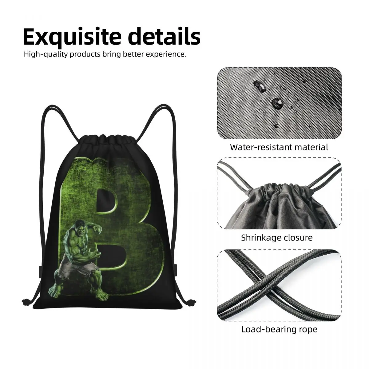 Custom Superhero Drawstring Bags Women Men Lightweight Green Hulk Sports Gym Storage Backpack