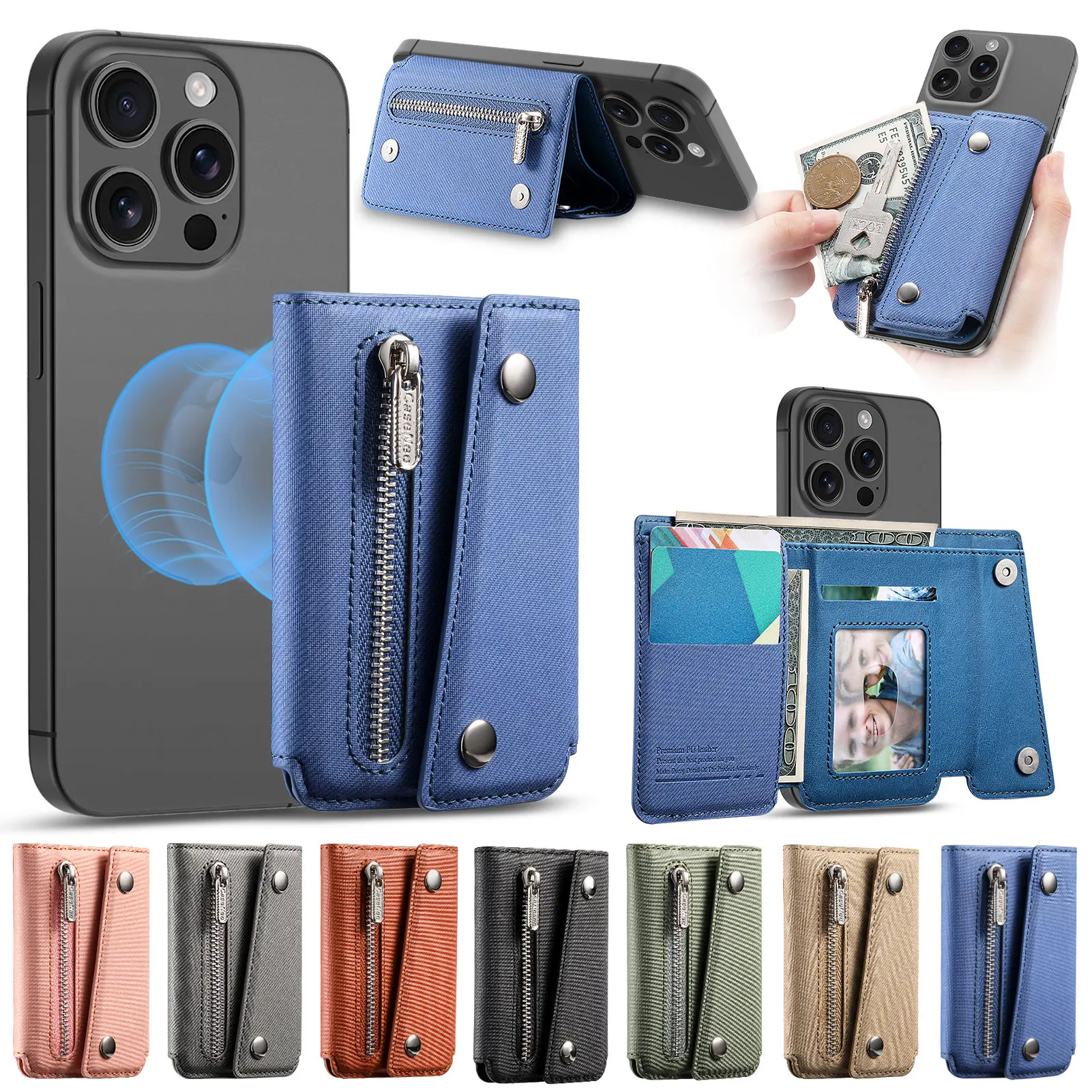 Strong Magnetic PU Leather Zipper Wallet Stand Case For Mags