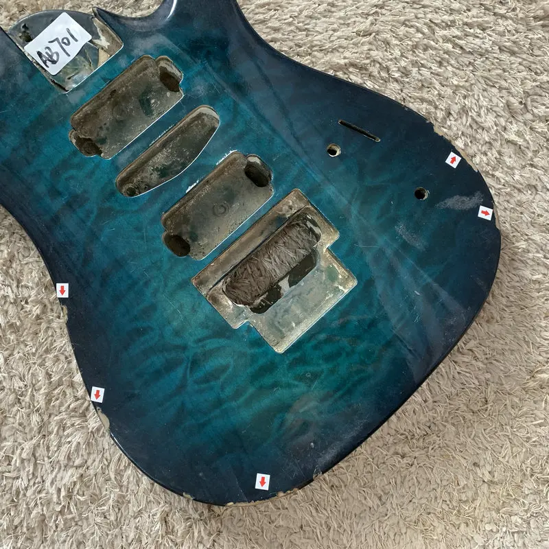 7 Strings Solid Wood HSH Pickup Guitar Body Floyd Rose Tremolo Quilted Maple Top Right Hand for DIY Surface Damages AB701