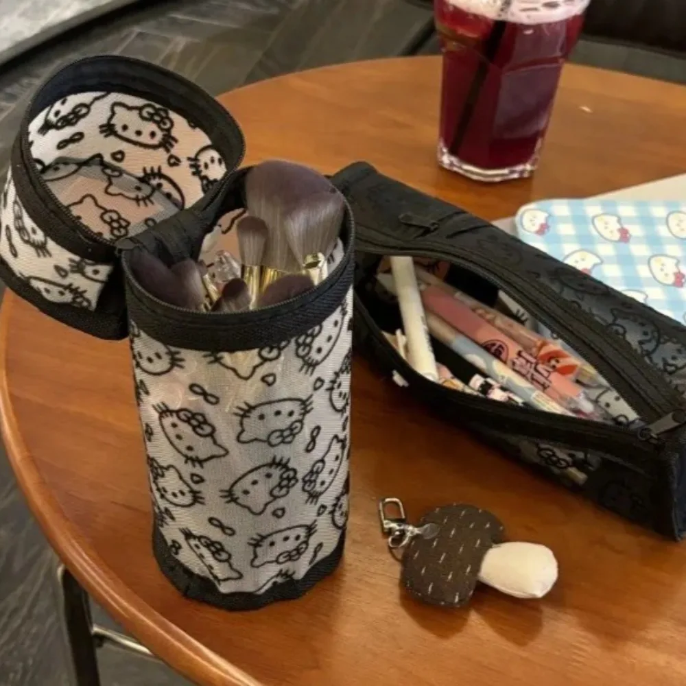 

Hello Kitty Bucket Storage Bag Originality Mesh High-capacity Portable Cosmetic Bag New Handheld Can Stand Up Pencil Case