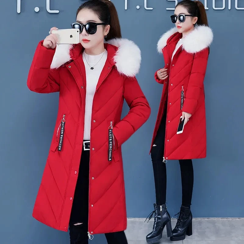 Down Cotton Jacket Women 2022 Winter New Korean Versatile Casual Padded Coat Female Large Size Fur Collar Hooded Thick Parkas