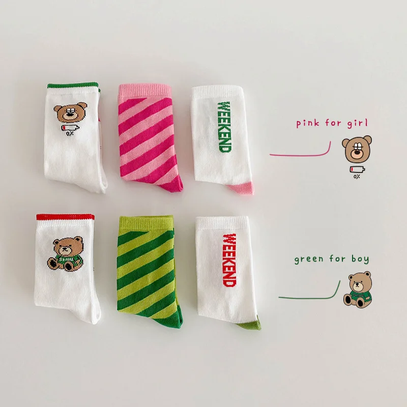 Cute Bear Socks Baby Spring Autumn Cotton Socks Mid Calf Length Kids Boys Girls Cotton Socks Cartoon Socks image 2