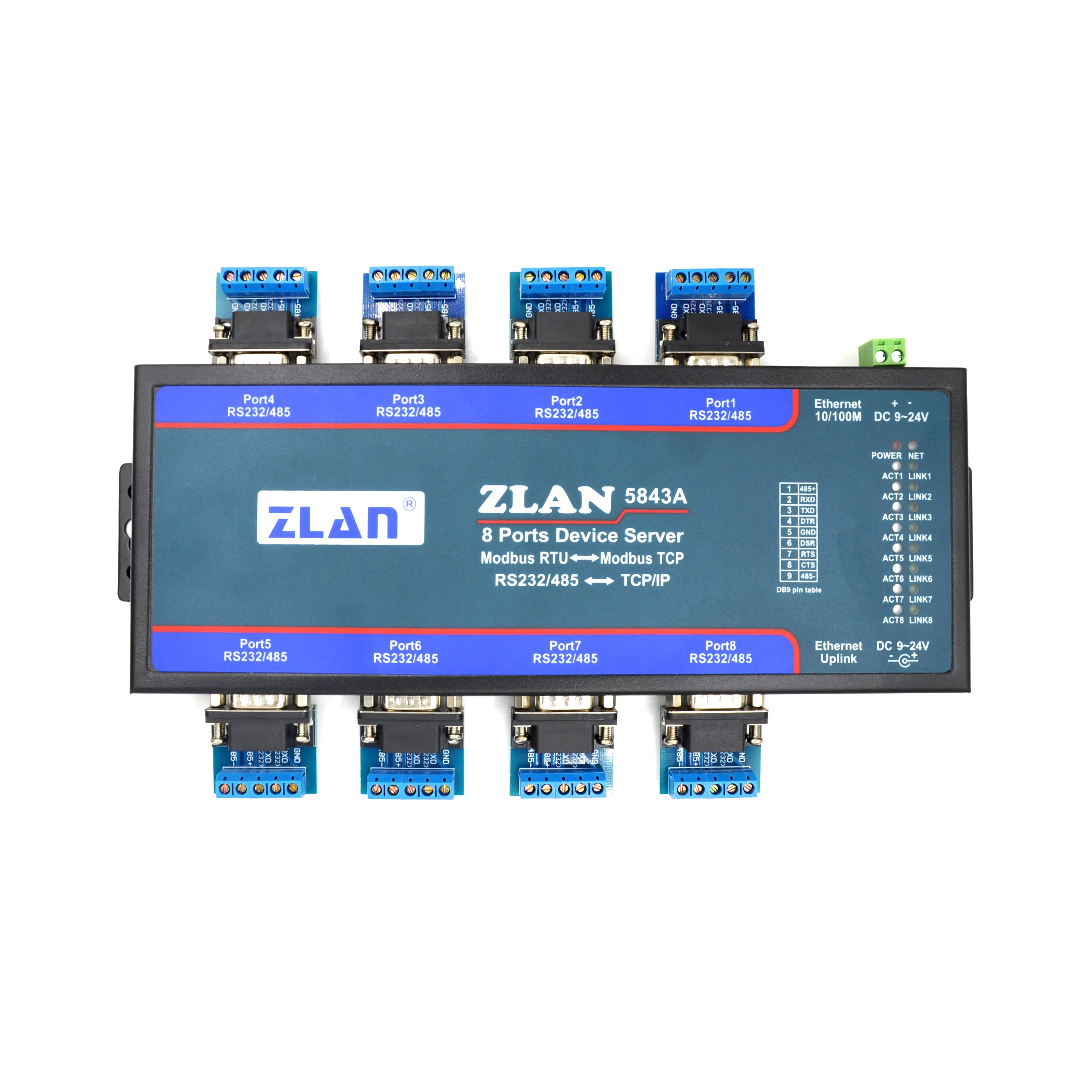 

ZLAN5843A 8 ports RS232 RS485 to Ethernet TCP/IP LAN converter Modbus TCP to Modbus RTU Gateway