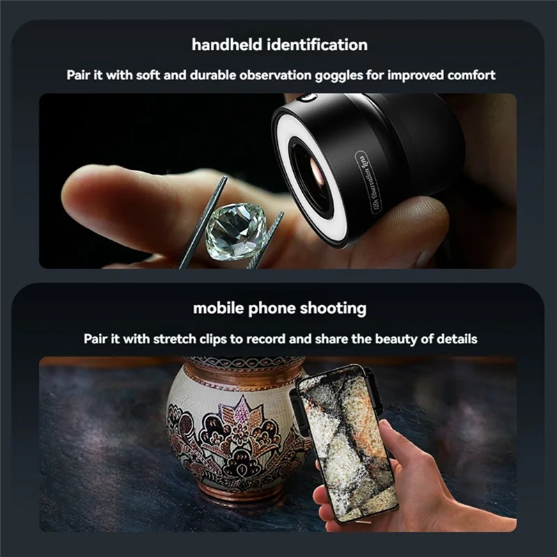 Y42A-MS120 Phone Microscope Professional Identification Lens 120X HD Magnifying Jewelens With 19 Light Modes 36 LED Lamp Beads