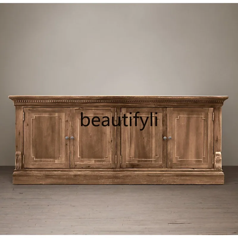 

American Style Solid Wood TV Cabinet French Style TV Storage Cabinet Living Room Vintage Floor Cabinet Vintage