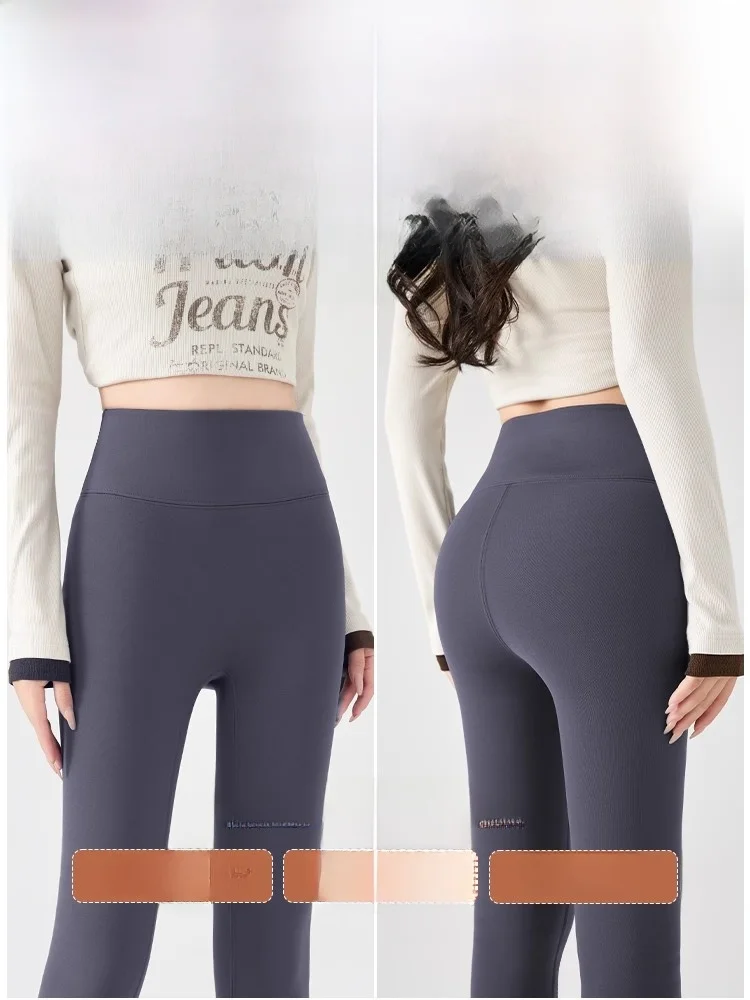 High Waist Fce Lined ark Skin Yoga Pants Women's Thiened Autumn Winter Camel Hair Base Layer Pants Warm Abdomen Control