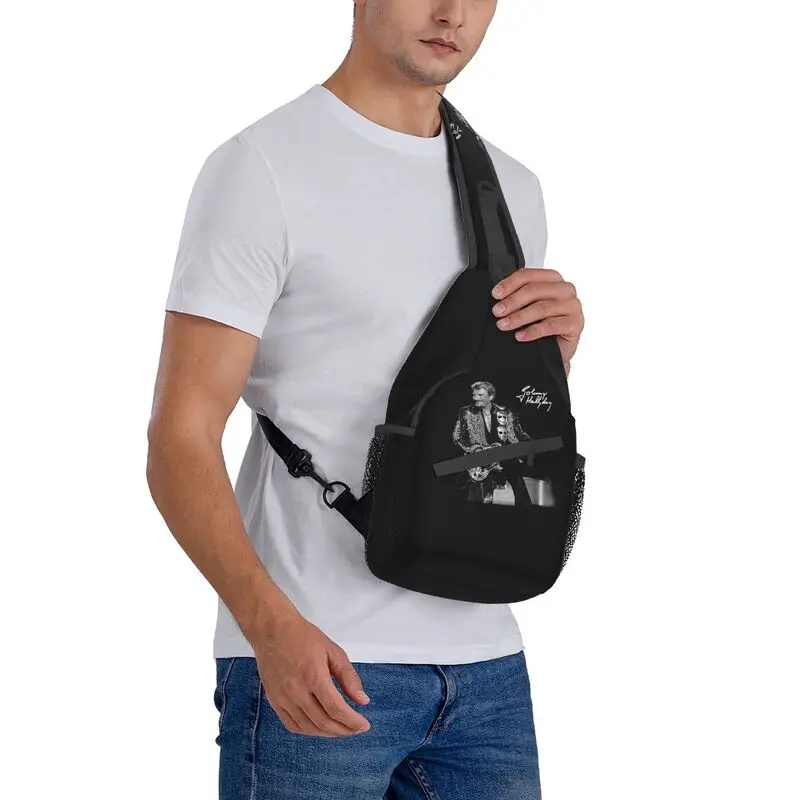 Cool Johnny Hallyday Sling Bag for Cycling Camping Men French Singer Rock Music Crossbody Chest Backpack Shoulder Daypack