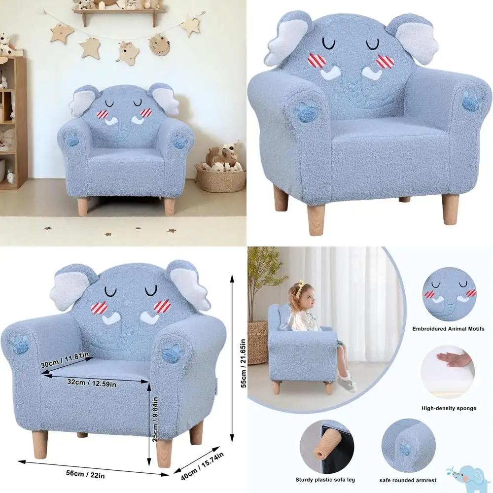 

Children's Animal-Themed Armchair with Wooden Legs (Blue)