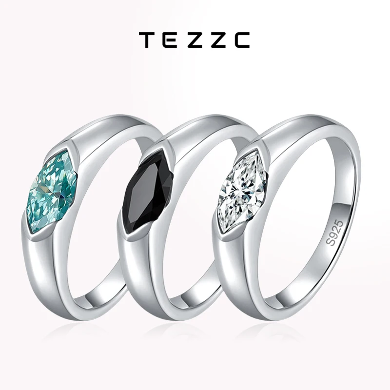 

Tezzc 1ct Green Black Moissanite Rings Marquise Shaped Ring for Women 925 Sterling Silver Engagement Promise Wedding Party Band