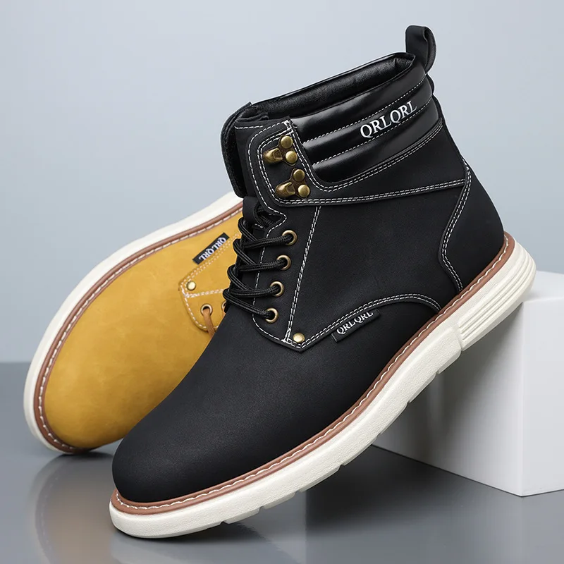 

Men‘s High Top Chunky Outdoor Work Boots Comfortable Leather Casual Sneakers Fashion Versatile Hiking Shoes 2025 New Sneakers