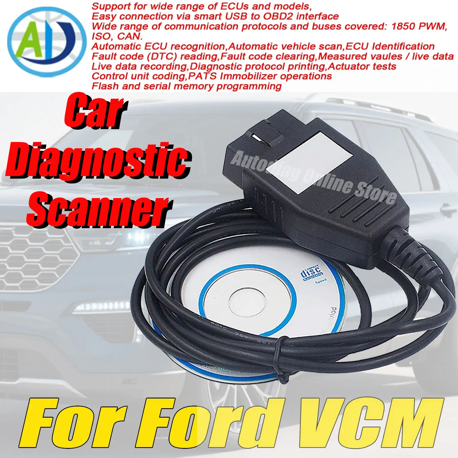 For Ford VCM With Driver OBD2 Car Code Reader For Focom For Ford/Mazda 1996-2010 Car Diagnostic Scanner OBDII Diagnostic Tool