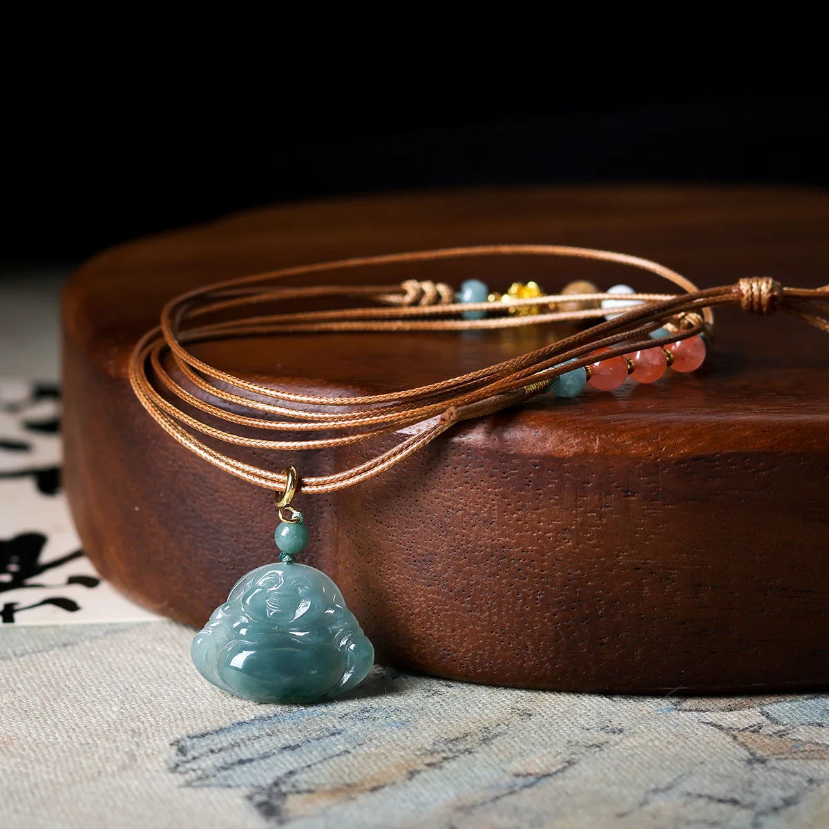 

Оригинальное ожерелье ручной работы из синего водного жадеита с Буддой, культурный атрибут, новая китайская цепочка для свитера из агата Наньхун