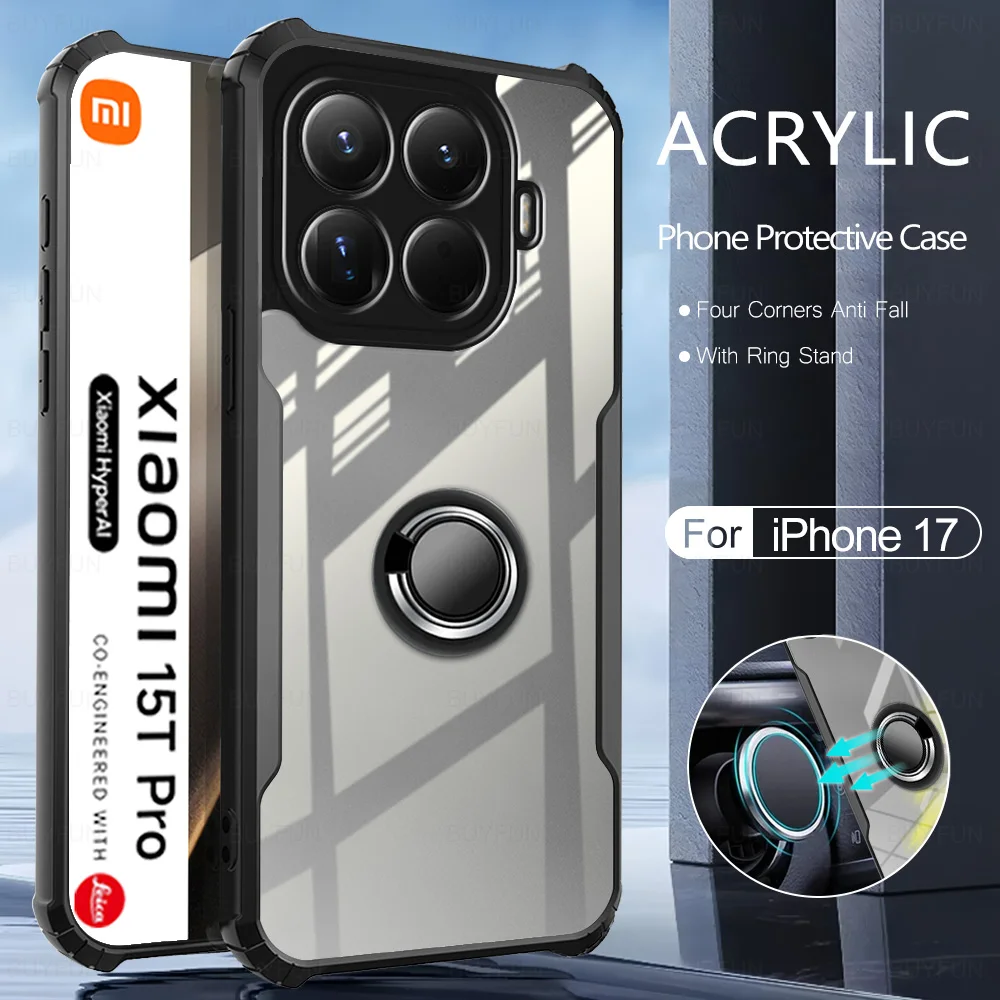 Acryl Fall mit Ring Ständer Für Xiaomi 15T Pro 2025 Mi15Tpro Mi15T Xiaomi 15T Xiaomi 15T 15T pro Halterung Zurück Abdeckung Xiaomi 15Tpro