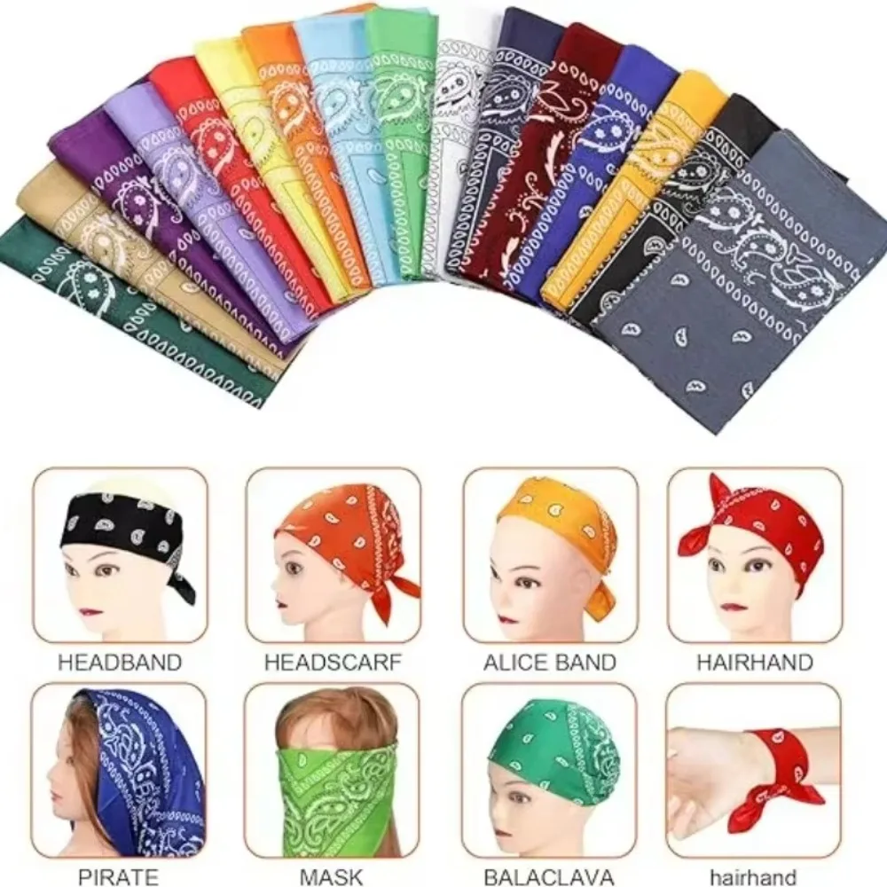 Hip Hop Cotton Bandana Square Scarf 54cm*54cm Black Red Paisley Headband Printed for Women/Men/Boys/Girls Mountaineering Scarf