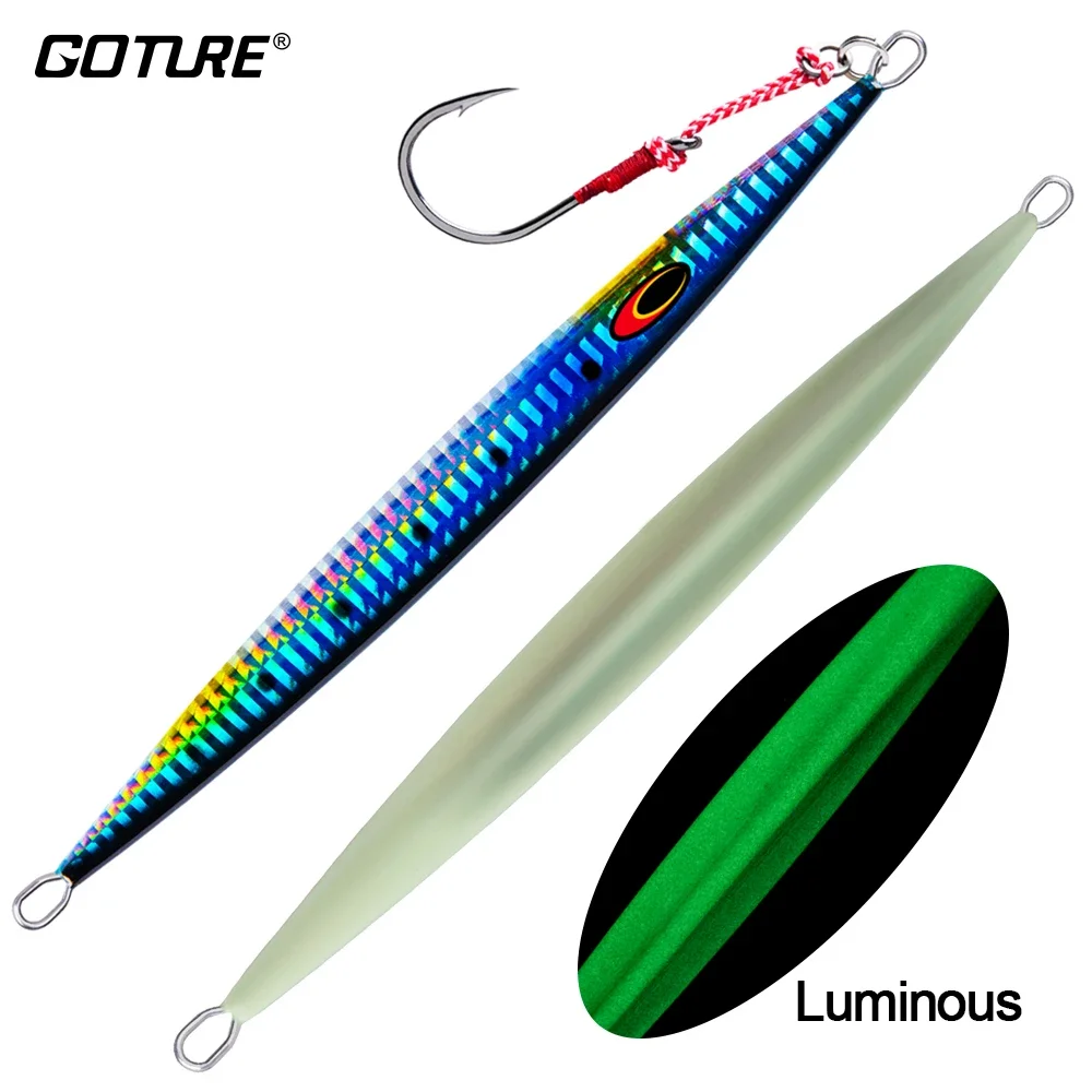 Goture Metal Spoon Fishing Lure 1pc 100/200g Sea Fishing Lures Vertical Jig Lead Sinking Lure Artificial Bait Fishing Tackle