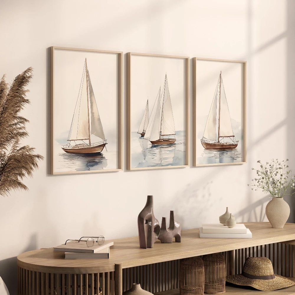 المائية المراكب الشراعية طباعة مجموعة الساحلية بحري جدار الفن قماش المشارك يطبع غرفة نوم المنزل غرفة المعيشة الديكور غرفة هدية