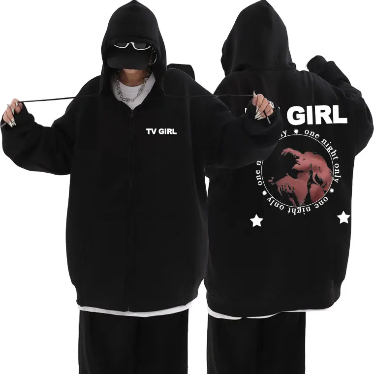 Tv Girl One Night Only Print Zipper Hoodie French Exit Tees Lover's Rock Zip Up Jacket Men Women Vintage Oversized Zip Hoodies