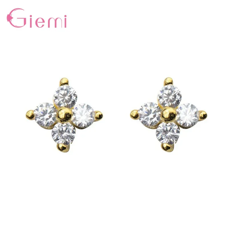 Women's 925 Silver Clover Stud Earrings, 4MM