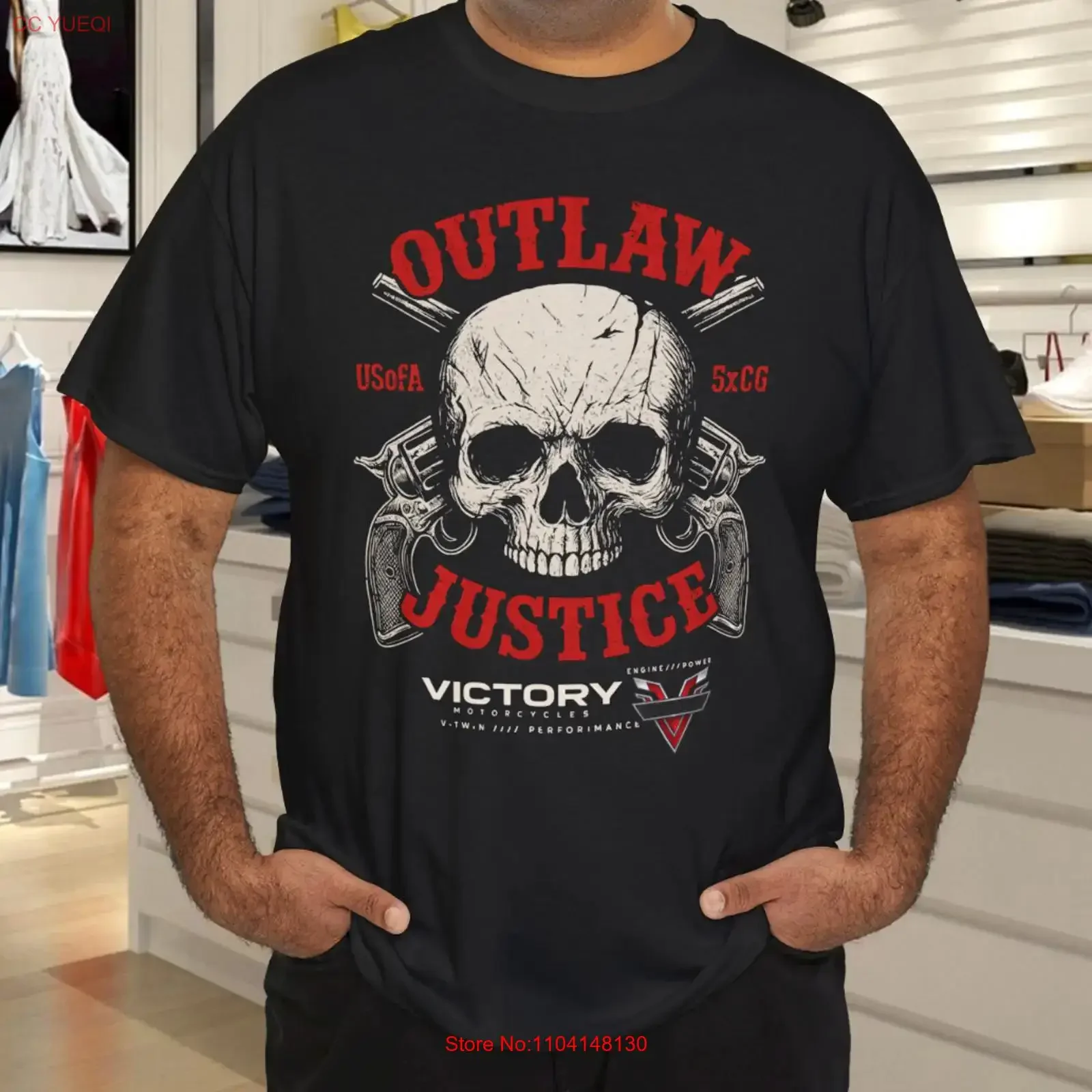 Outlaw Justice Giant Skull Image Biker T Shirt vintage Washed Comfortable Breathable fashion Slightly Casual Soft Unisex
