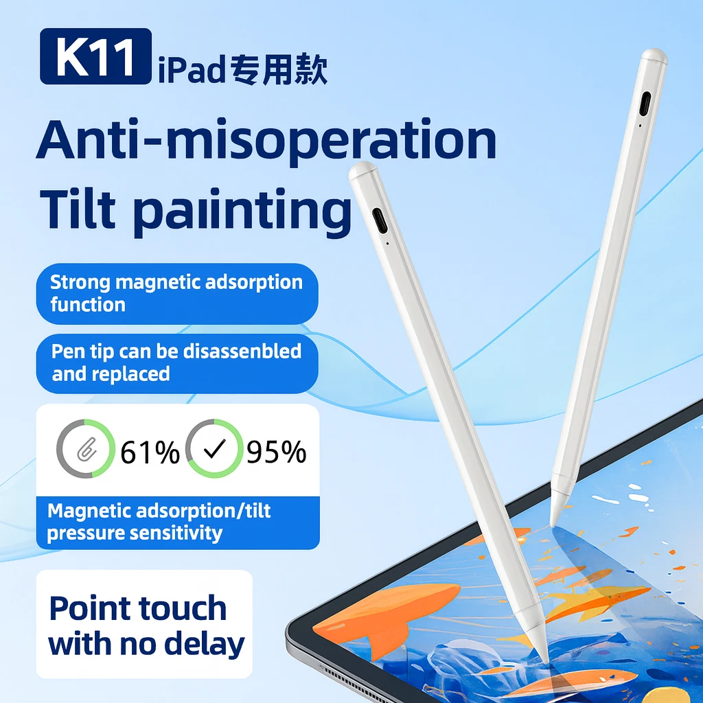 

Магнитный стилус K11 для iPad, наклон, давление, защита ладони, перезаряжаемый сменный наконечник из помпона типа C