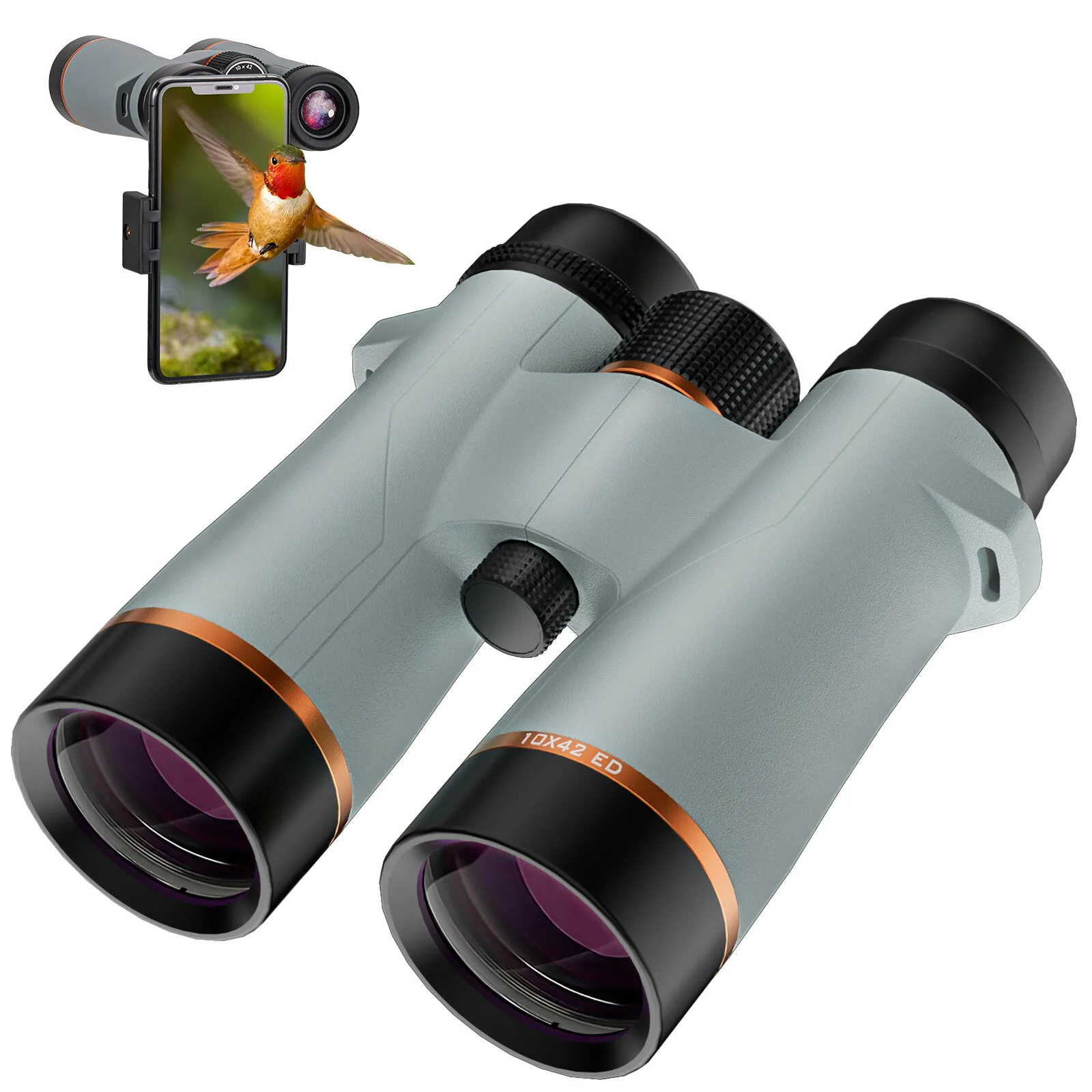 10x42 ED Binoculars for Adults High Powered with Phone Adapter, Waterproof Binoculars with ED Lenses, Super Bright Clear for Bir