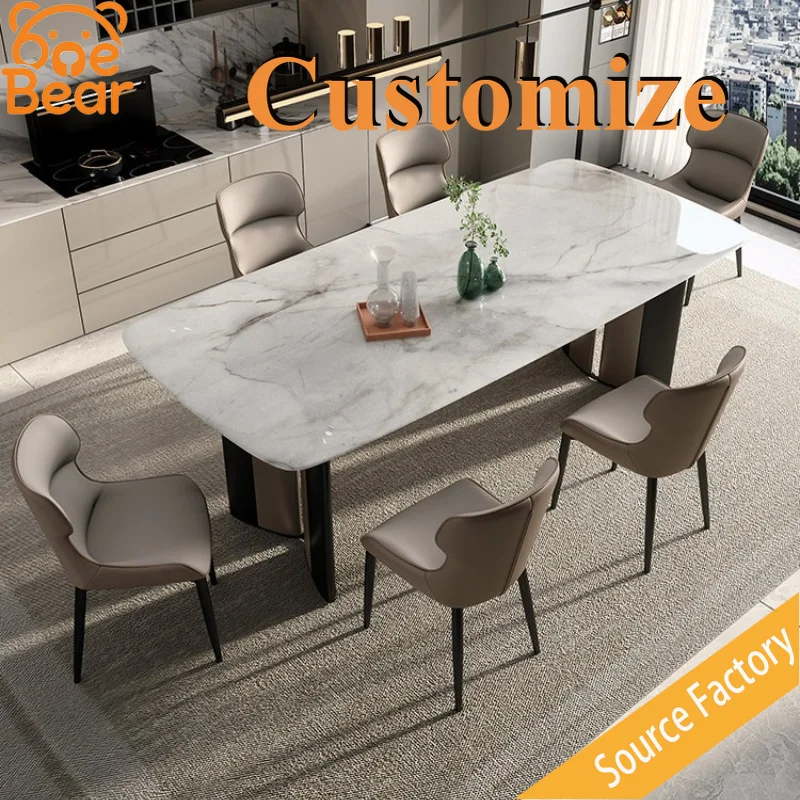 Any Size Custom Thick Slab Marble Dining Table Super Load-bearing Waterproof Anti Stain Wear-resistant Long Service Life