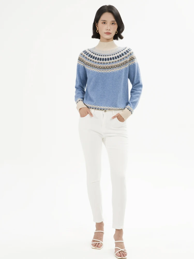 

100% Cashmere Autumn Winter high-end cashmere sweater Long Sleeve Mock Neck Soft Warm Casual Knitwear Female Top