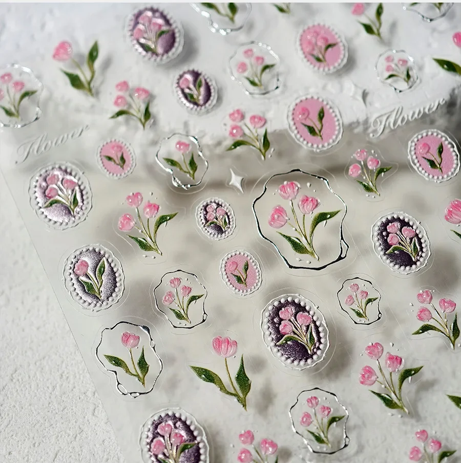 Encantadora flor rosa 5D pegatinas para decoración de uñas estilo acuarela colorido romántico jardín autoadhesivo decoración manicura calcomanía DIY