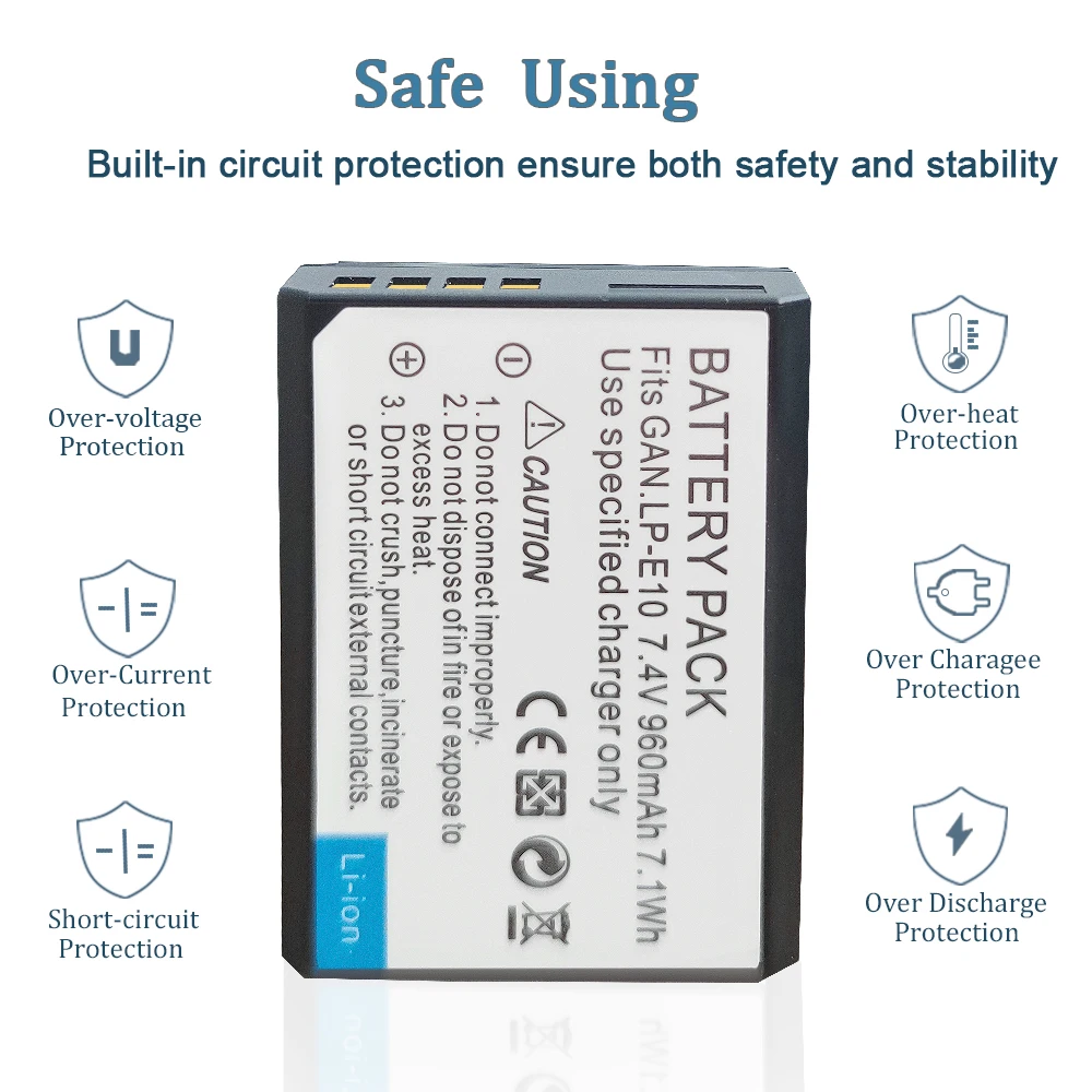 LP-E10 LPE10 E10 Battery for Canon EOS Rebel T3, T5, T6, T7, Kiss X50, X70, X80, X90, 1100D, 1200D, 1300D, 1500D Camera