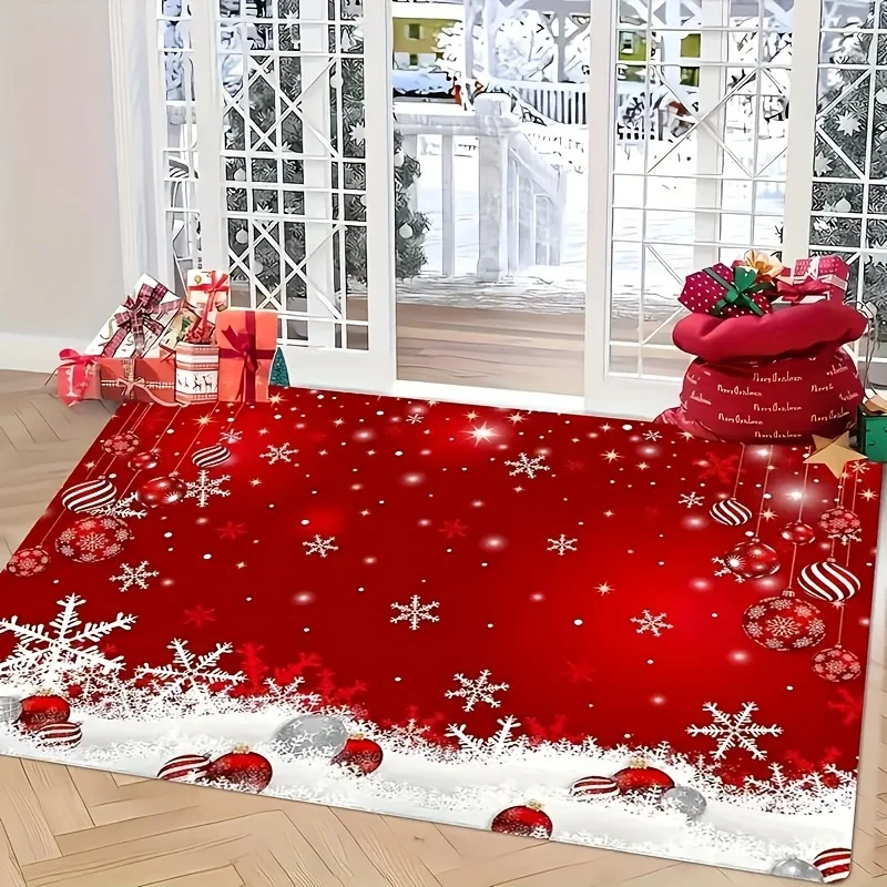 VIKAMA Red Festive Christmas Carpet Snowflake Bedroom Bedside Live Room Carpet Large Area Rugs for Living Room Home Decor - view 6