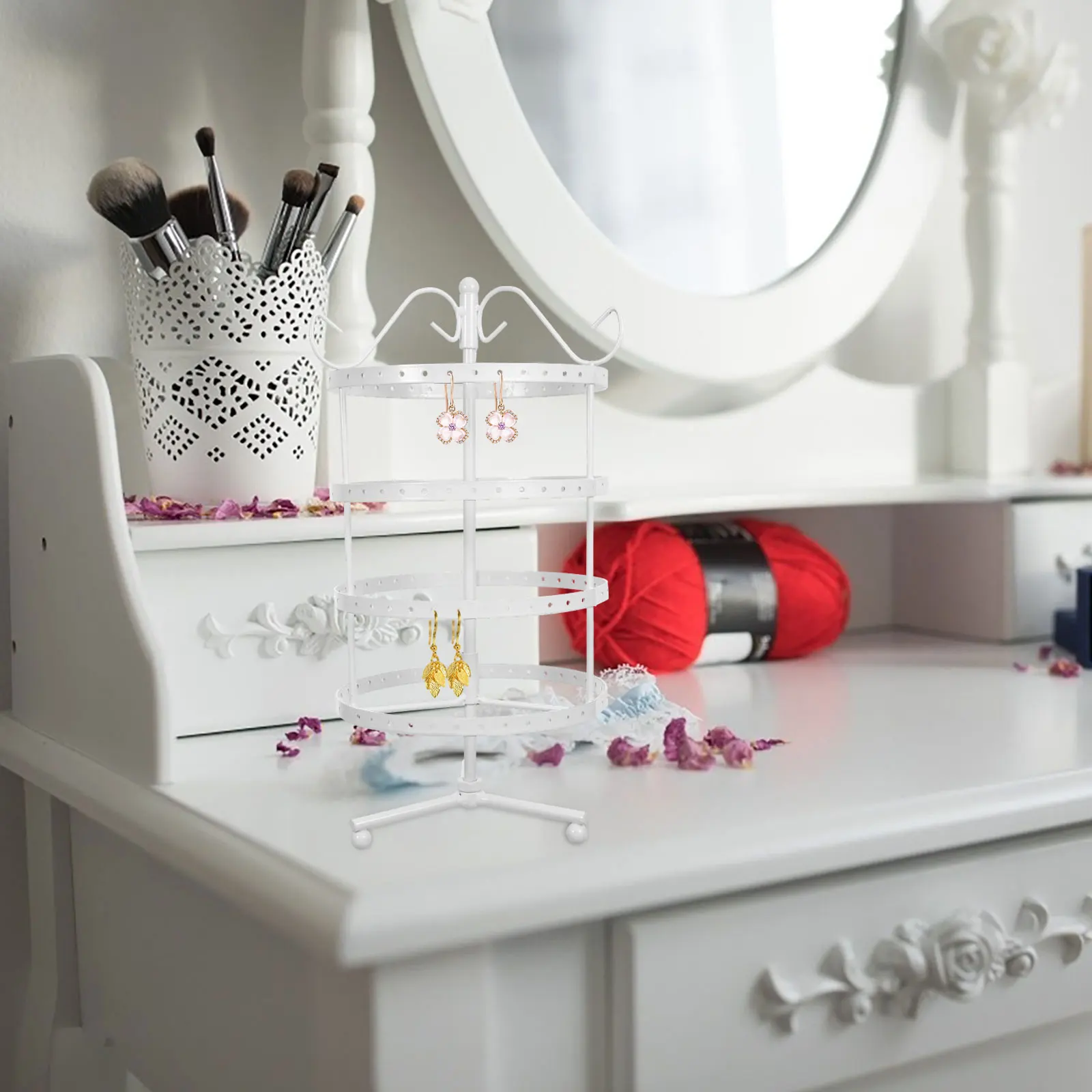 

144 Holes 4-Tier Rotating Earring Display Stand White Metal Jewelry Organizer For 72 Pairs Earrings Holder Rack Storage Earring