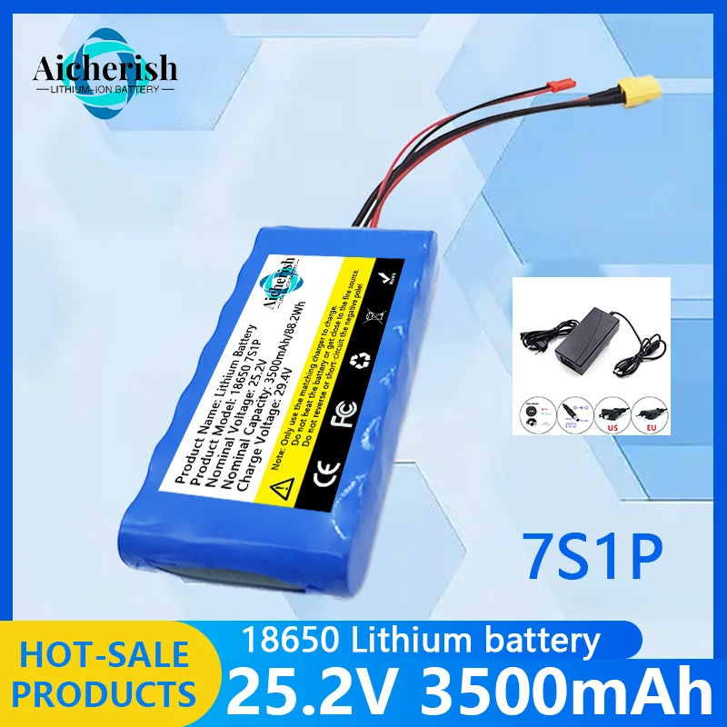 

Real capacity 7S1P 25.2V 3500mAh 18650 Built-In BMS 24V Monitoring Speaker Small Electric Unicycle Rechargeable Battery Pack