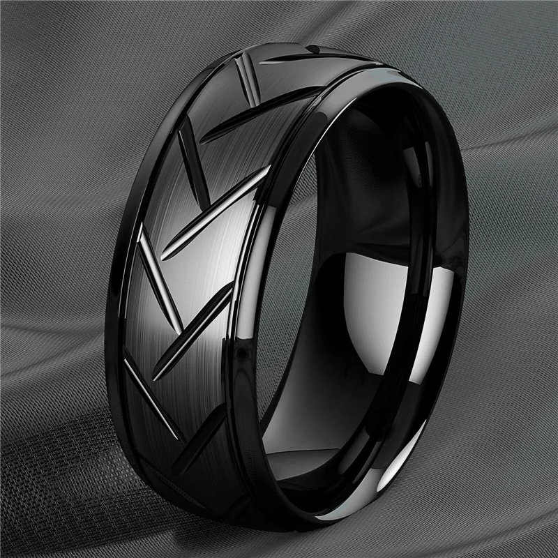 Modern 8mm Black Titanium steel Rings for Men Women Groove Multi-Faceted Stainless Steel Men Ring Wedding Band Jewelry Wholesale