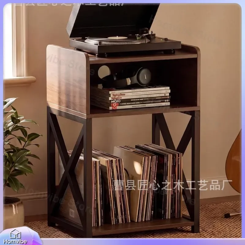 for Record Player Rack with Partition Storage Household Wrought Iron Floor to Ceiling Audio Album CD Shelf Organizer Stand