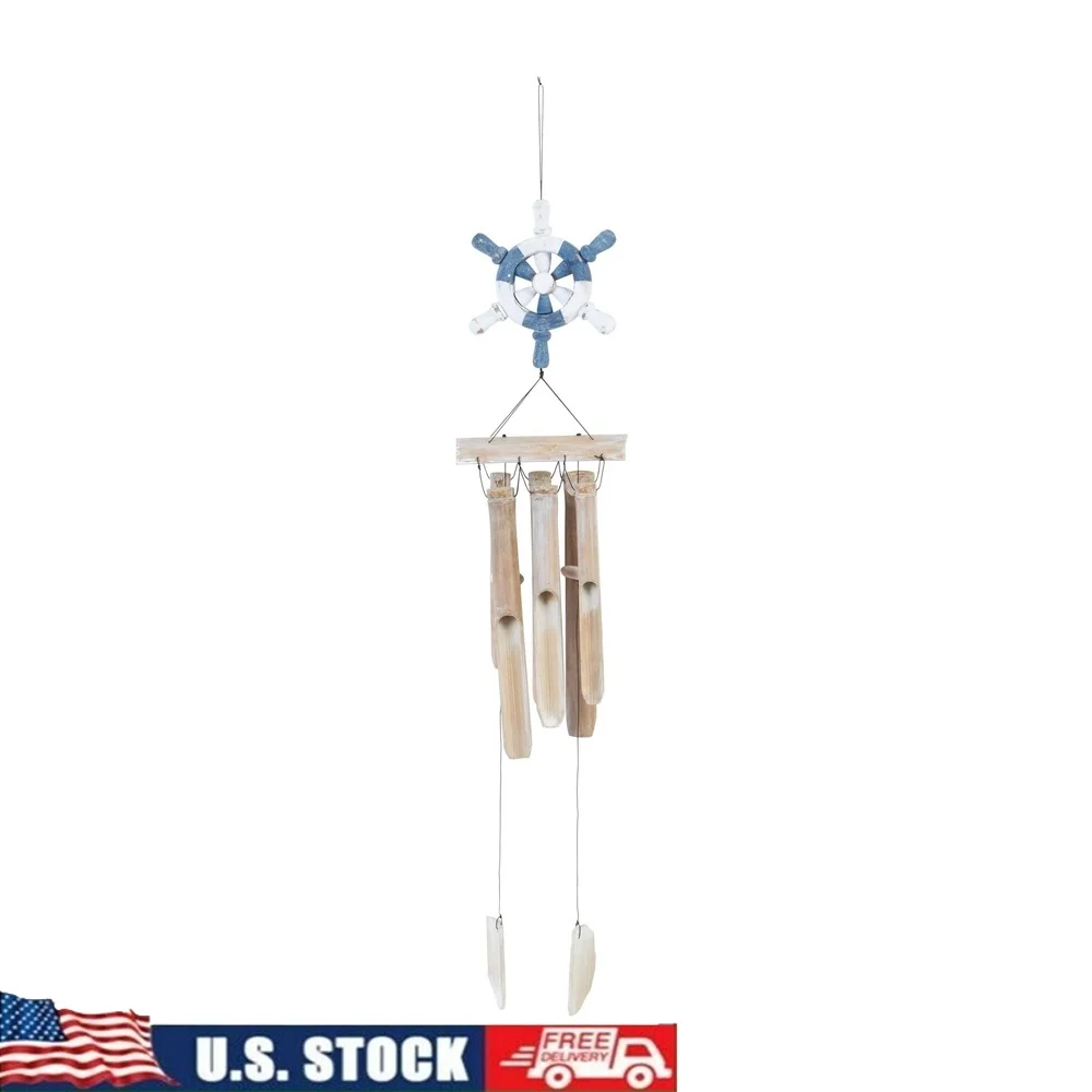 

Handmade Bamboo Wood Ship Wheel Windchime Nautical Decor Garden Outdoor Chime Calming Ambiance Unique Gift 36 Inches