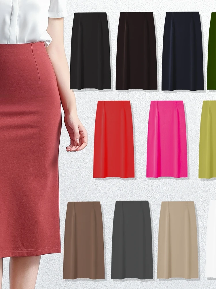 

Busin Commuter Long Bla Elastic Waist Skirt Women's Skirt Slimming A-Line Skirt Profional Velvet Fabric Skirt