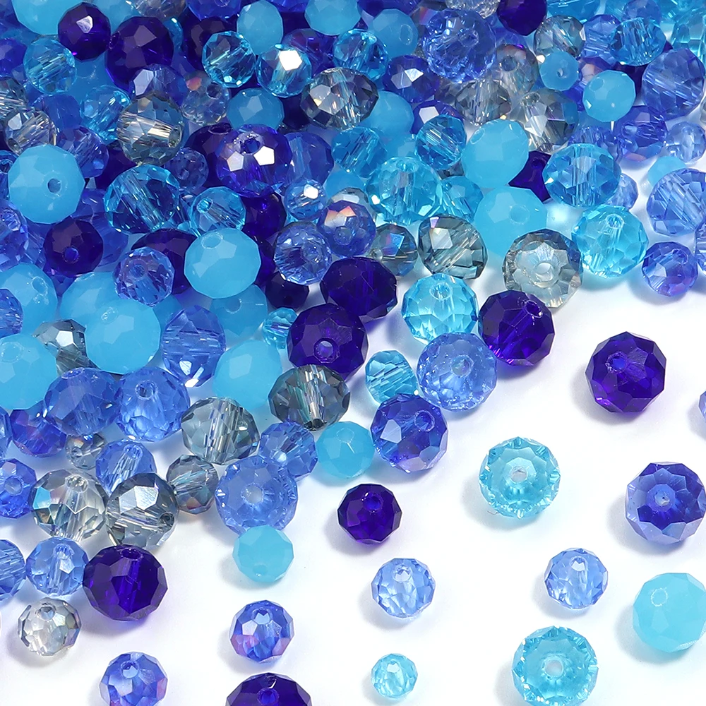 100-200pcs/lot 4/6/8/mm Mix Blue Faceted Aabcus Glass Beads Loose Spacer Beads For Jewelry Making DIY Necklace Bracelet