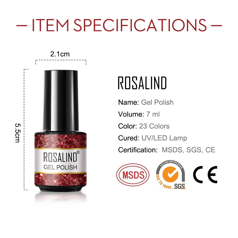 ROSALIND-Kit d'outils professionnels pour vernis à ongles gel, poudre acrylique scintillante, Verhéritage à ongles semi-continu, Nail Art, Base Top Coat, XR UV Nail