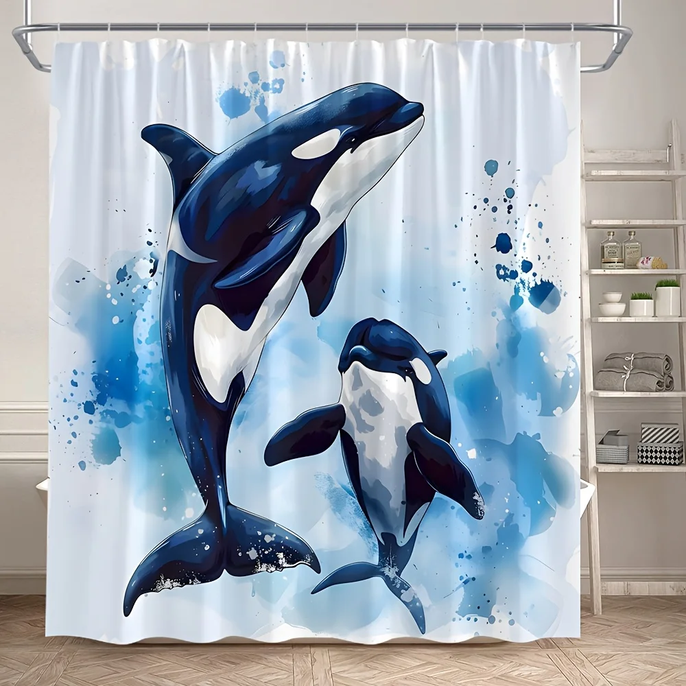 Rideau de douche Dynamic Orca Whales – Tissu résistant à l'eau pour salle de bain – Parfait pour les amateurs de l'océan et de la Marine