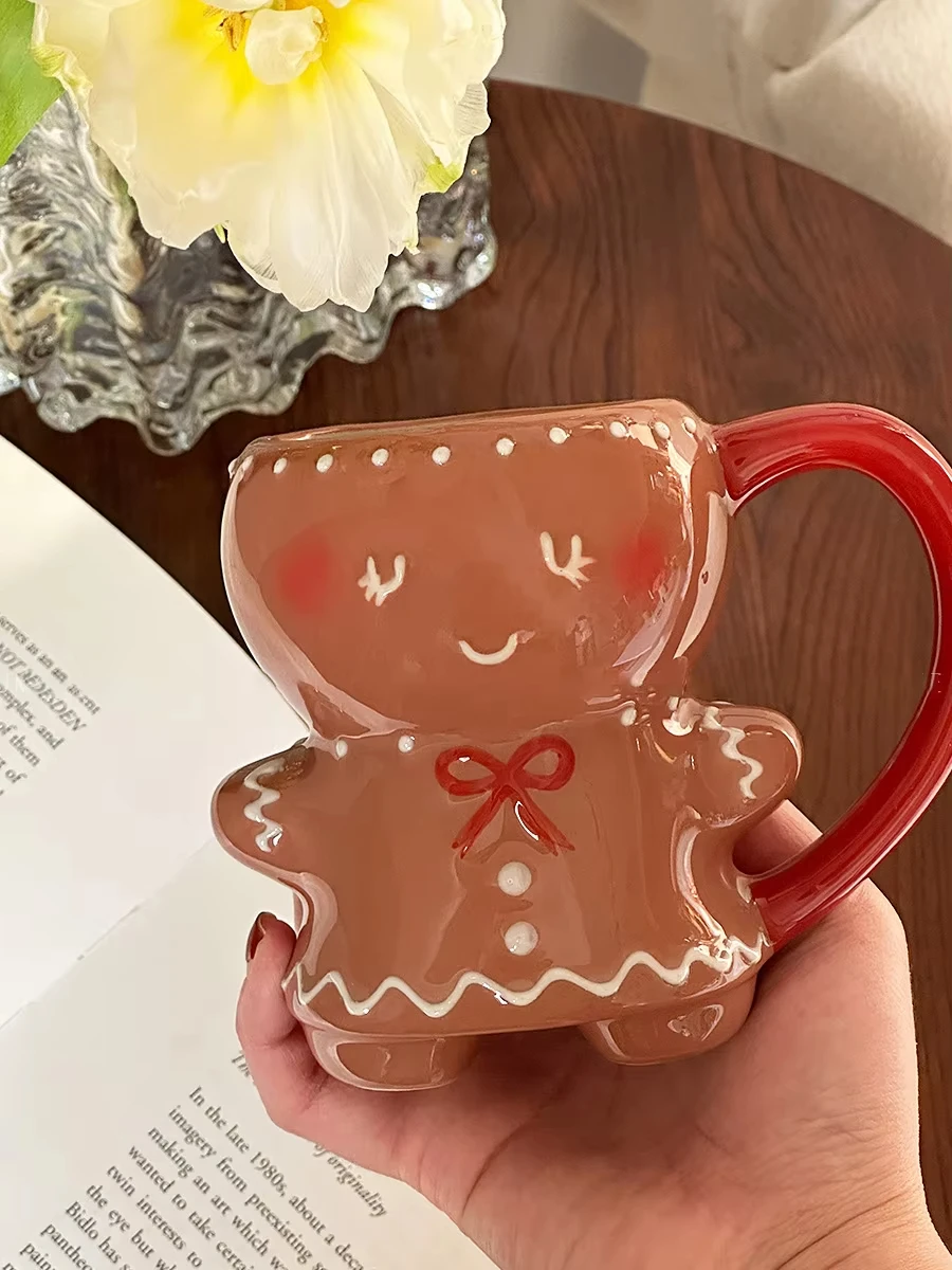 Cartoon Cute Christmas Gingerbread man Ceramic Coffee Cup Mug Couple Ceramic Water Cup Teacup Juice Drink Mug Small Gift