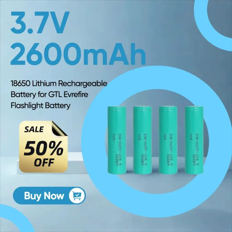 

3.7V 2600mAh 18650 Lithium Rechargeable Battery for GTL Evrefire Flashlight Battery