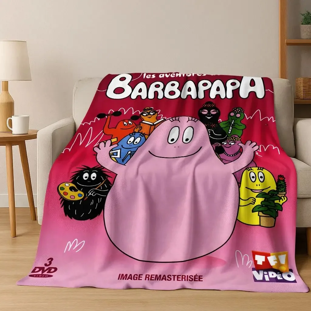 Cartoon Les Barbapapa Barbamama Family  Flannel Blanket,Warm and Cozy Soft Throw Blanket for Home Bedroom Bed Sofa Cover Kids