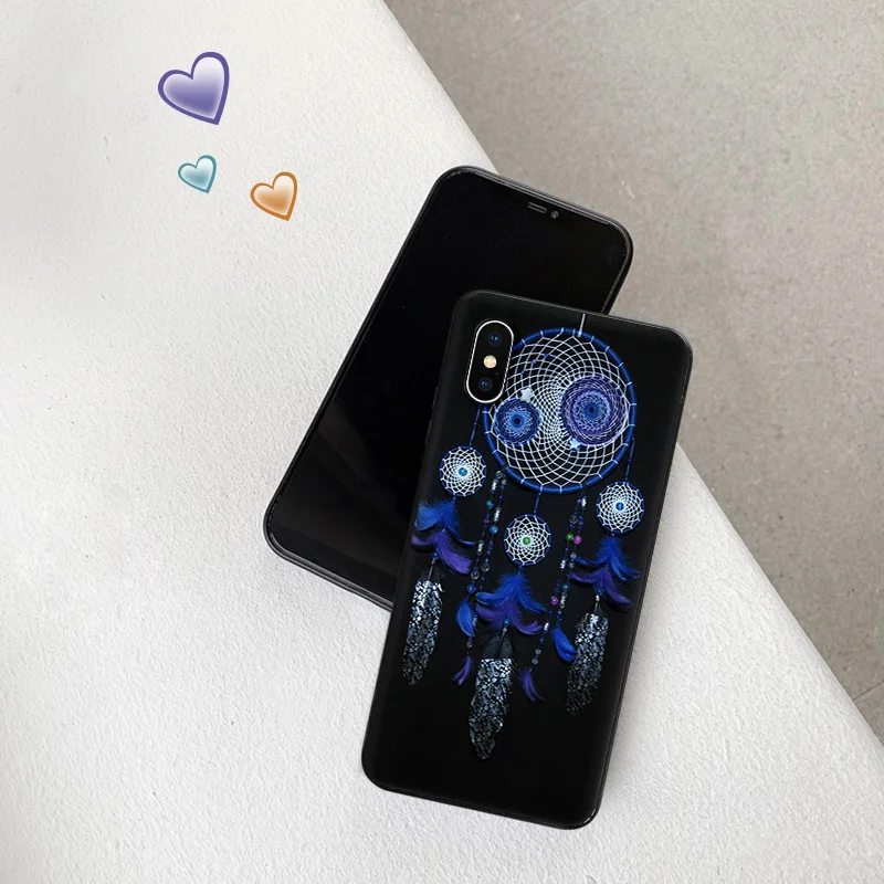 Phone Case for iphone 16 Pro 15 12 11 13 Mini 14 Plus SE XR X XS Max Dreamcatcher Starry Sky Feathers Soft Black Anti-Drop Cover