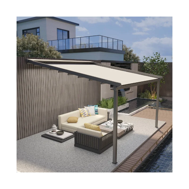 Outdoor Motorized Retractable Aluminium Roof Pergola Cover Electric Sun Protection Canopy for Patio Pavilion Nature Style