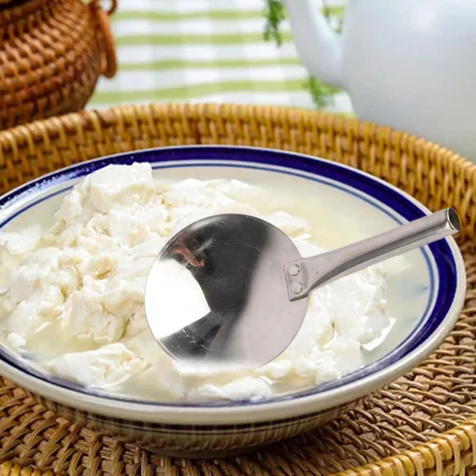 Cuchara para tofu de fondo plano, cuchara de acero inoxidable resistente al calor para cocinar en casa, sopa, arroz