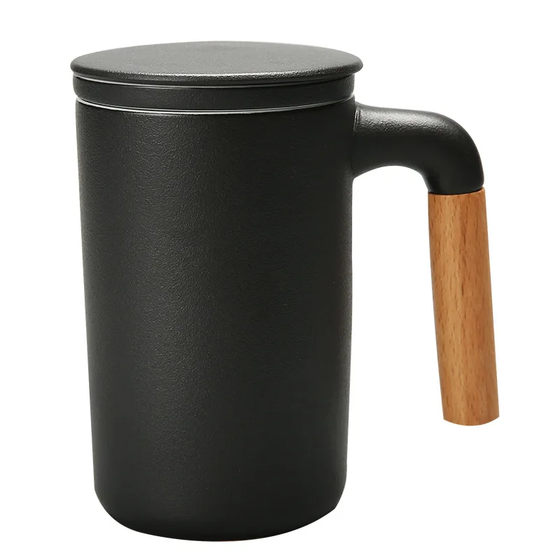 

Ceramic creative office cup with lid filter cup retro large capacity mug household water cup